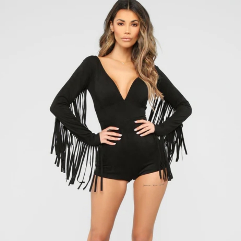 Elegant Black Fringe Romper